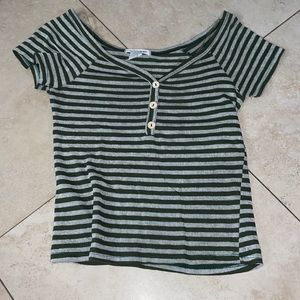 Caution to the Wind green and white striped shirt